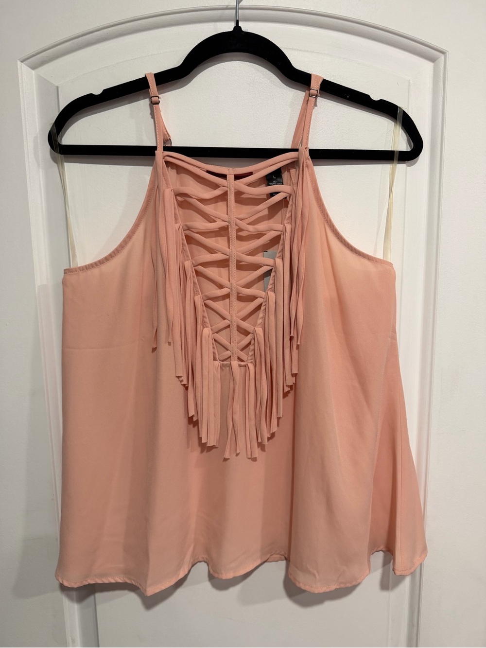 NWT BKE Peach Fringe Lace-Up Camisole Tank Size Large - Picture 2 of 5